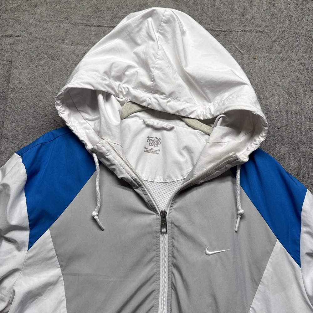 Nike Sportswear Track Jacket M Blue White Gray Hooded Zip Up Wind Breaker
